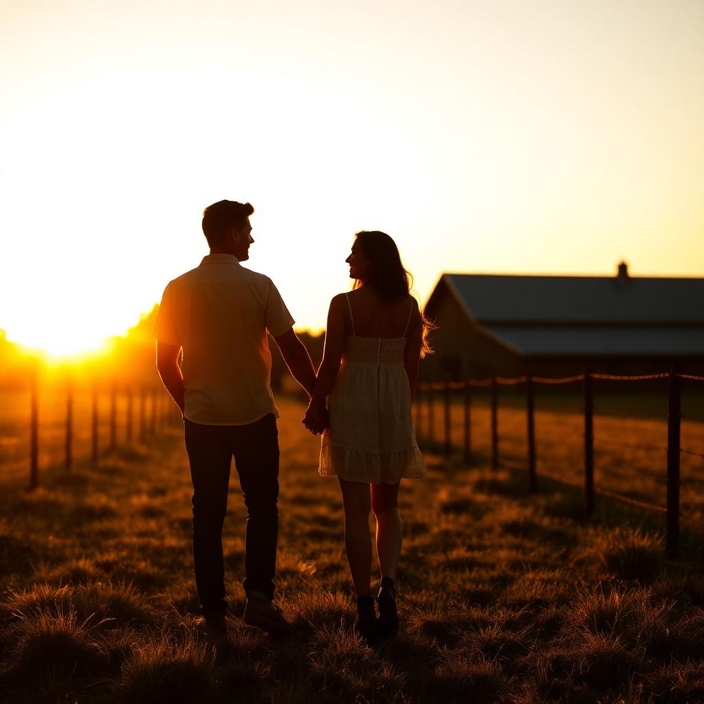 Couple holding hands at sunset