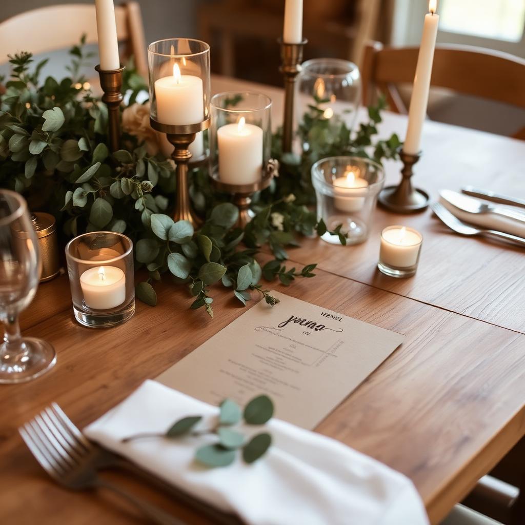 Table details with candles and eucalyptus