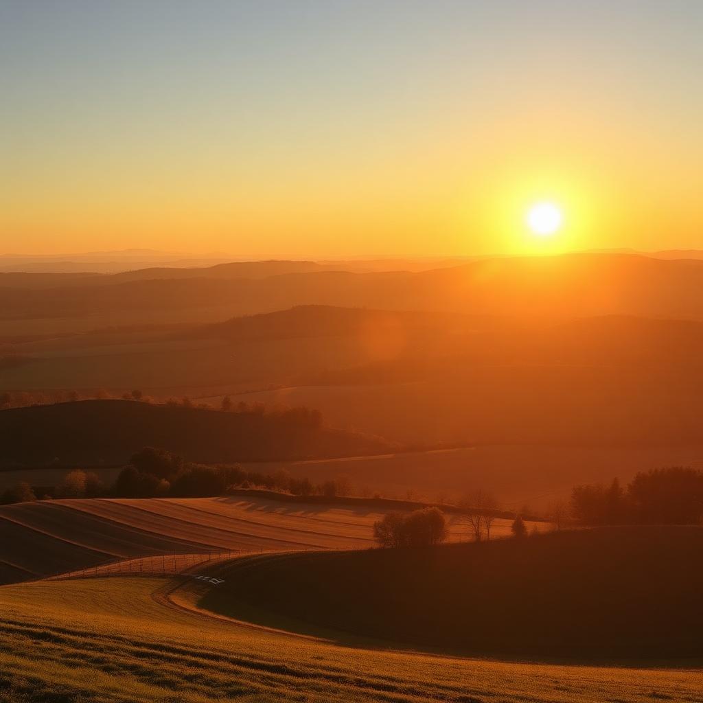 Golden sunset over farmland