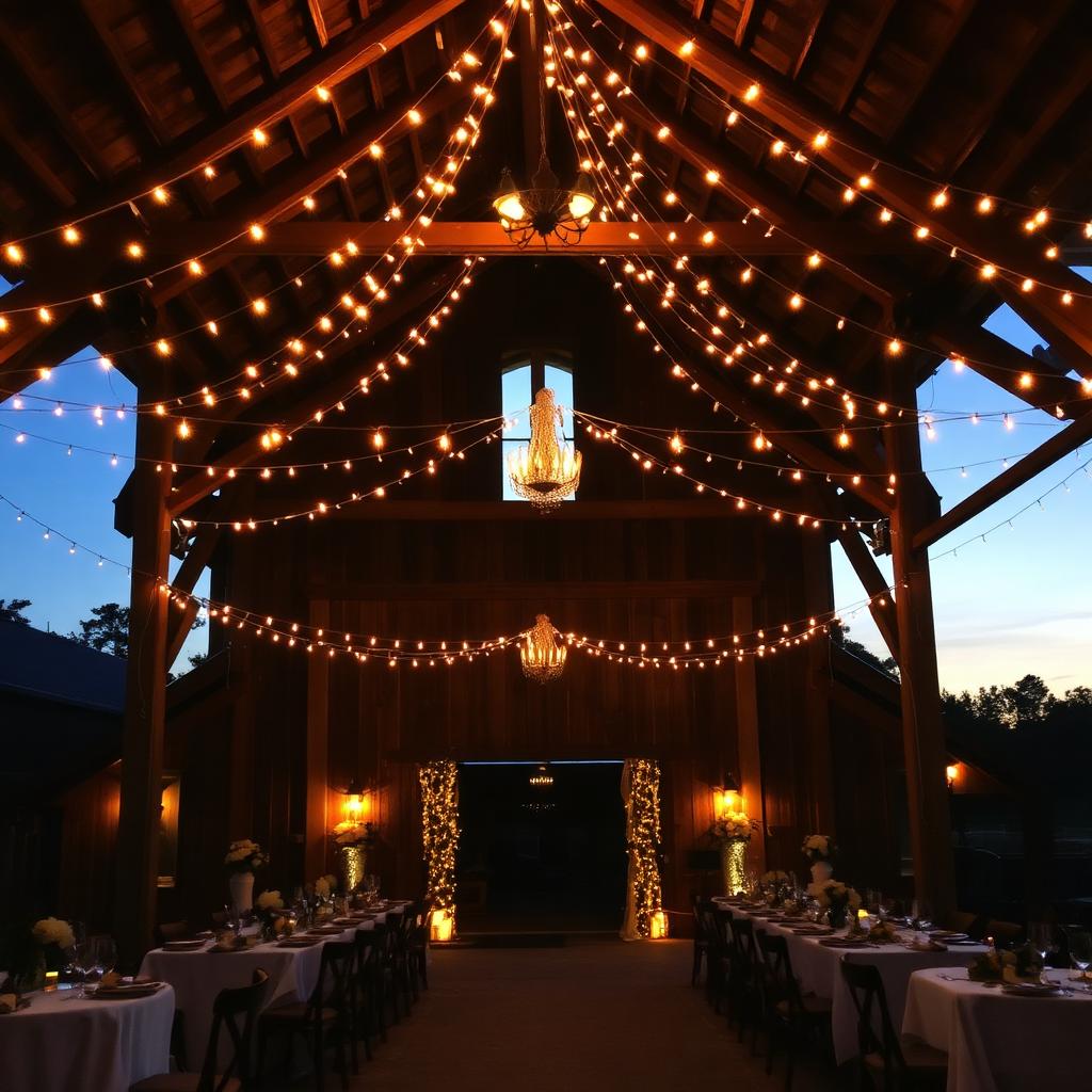 Barn venue with string lights